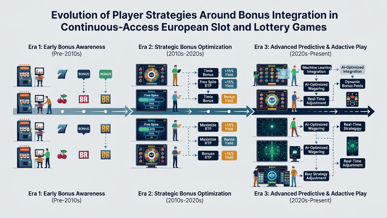 Analytics dashboard displaying player bonus strategy trends on European continuous-access lottery and slot sites